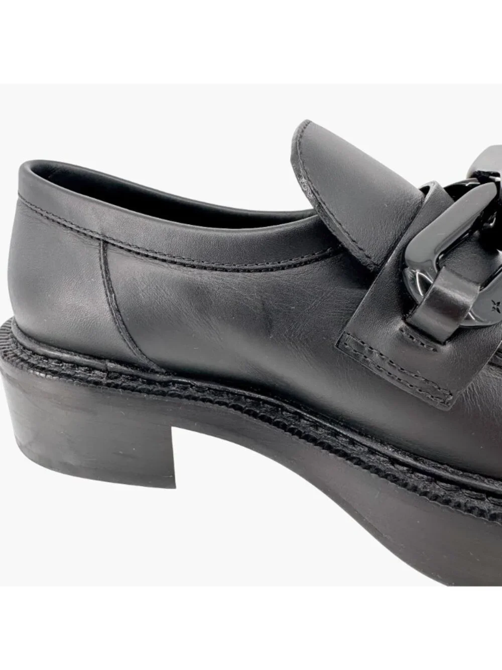 Louis Vuitton Academy Loafers Black LV Chain Platform Size 37.5 US 7.5 Women's